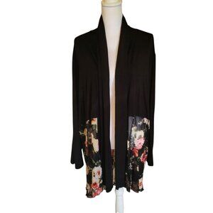 Kim & Cami Cardigan Kimono Floral Women's Plus 3x Black Pink Flowers Open Front